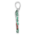 De-Ani Sterling Silver Rhodium-Plated Polished Enameled Palm Trees Pendant