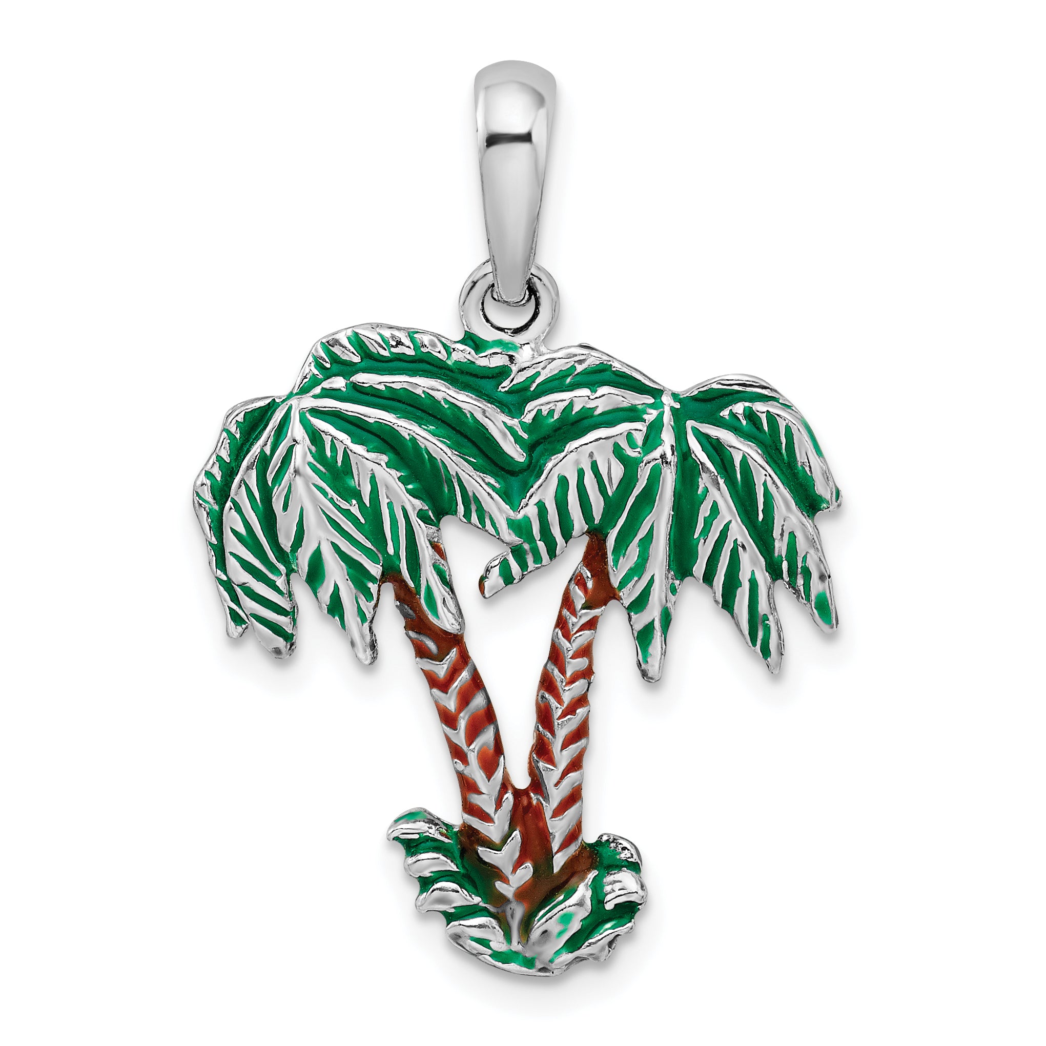 De-Ani Sterling Silver Rhodium-Plated Polished Enameled Palm Trees Pendant Main image