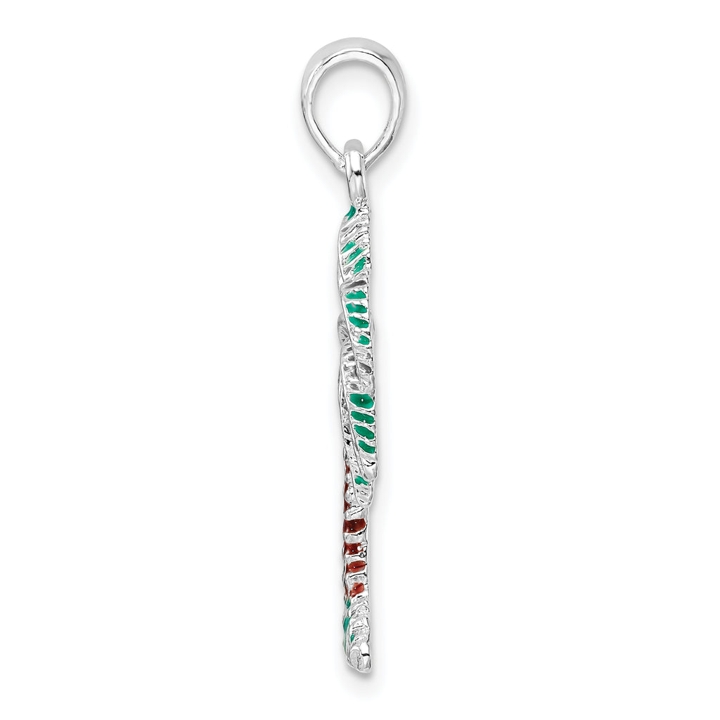 De-Ani Sterling Silver Rhodium-Plated Polished Enameled Palmetto Pendant