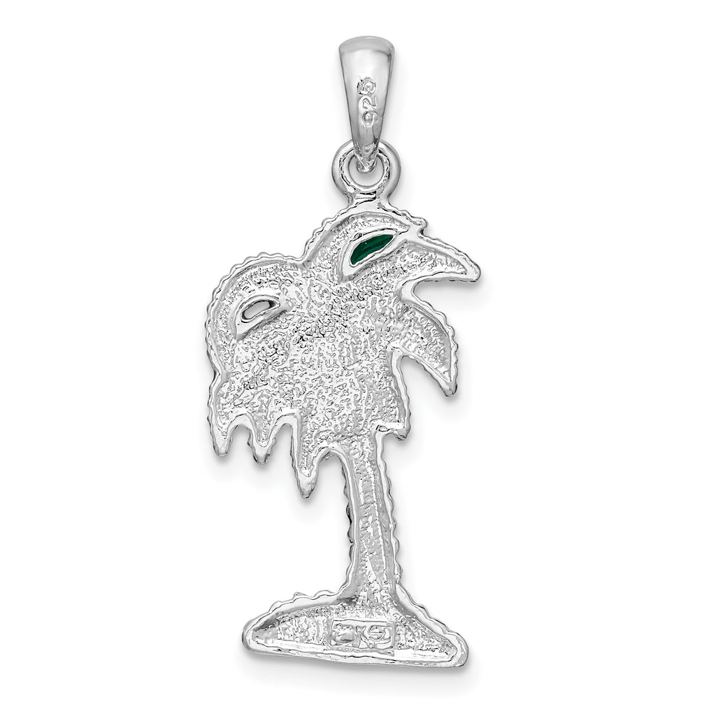De-Ani Sterling Silver Rhodium-Plated Polished Enameled Palmetto Pendant