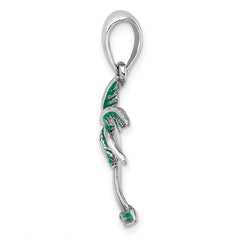 De-Ani Sterling Silver Rhodium-Plated Polished Enameled Palm Tree Pendant