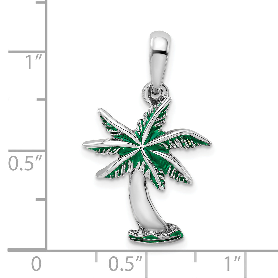 De-Ani Sterling Silver Rhodium-Plated Polished Enameled Palm Tree Pendant