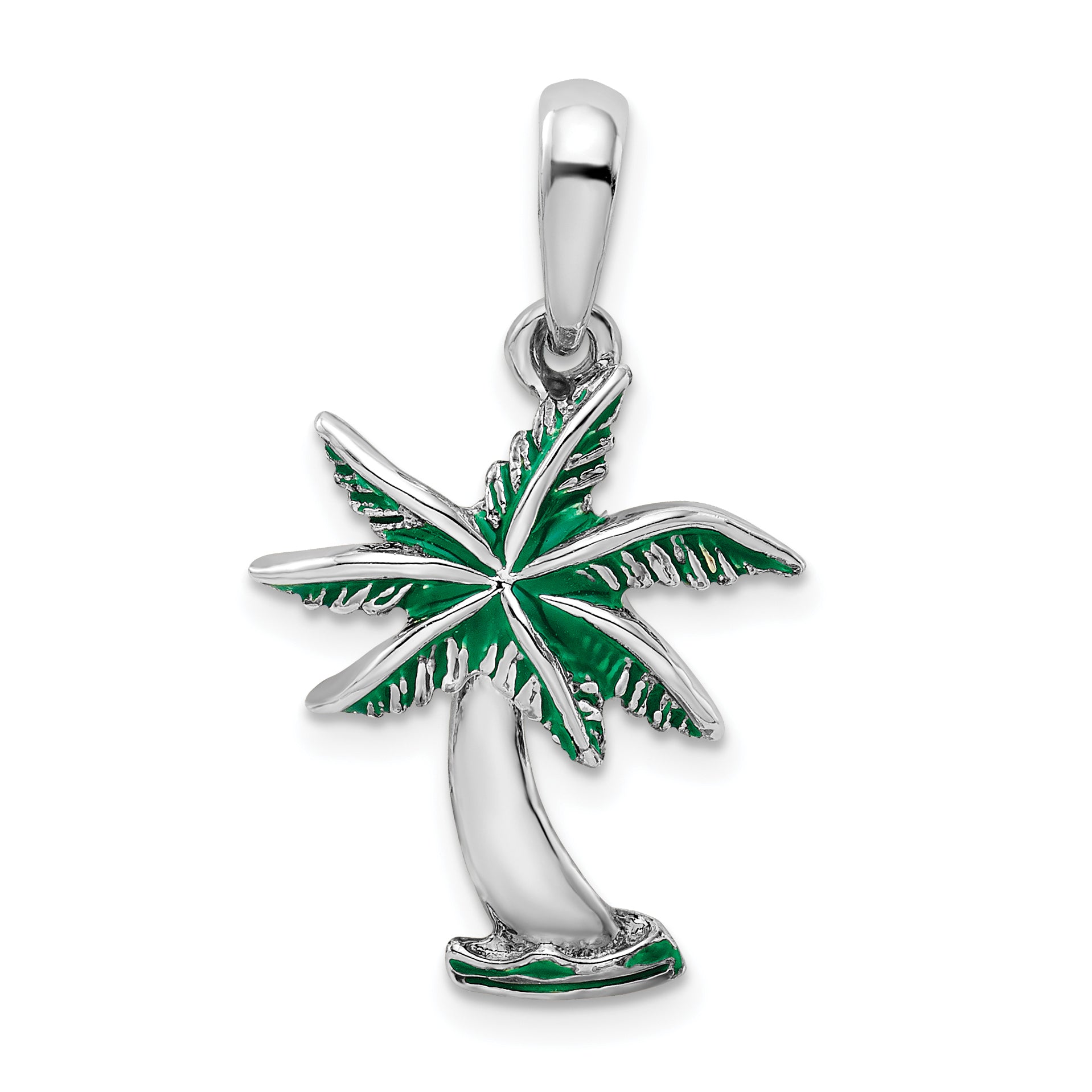 De-Ani Sterling Silver Rhodium-Plated Polished Enameled Palm Tree Pendant Main image