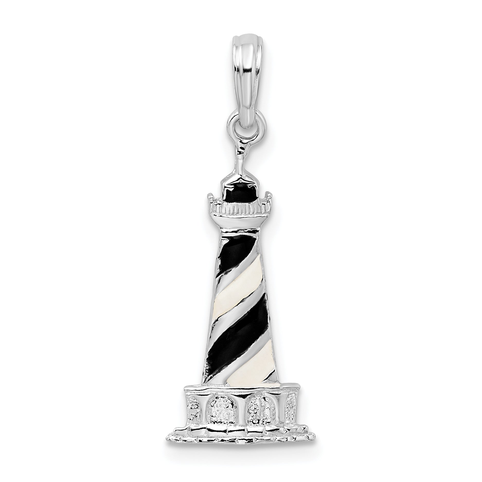 De-Ani Sterling Silver Rhodium-Plated Enameled Cape Hatteras Lighthouse Pendant Main image