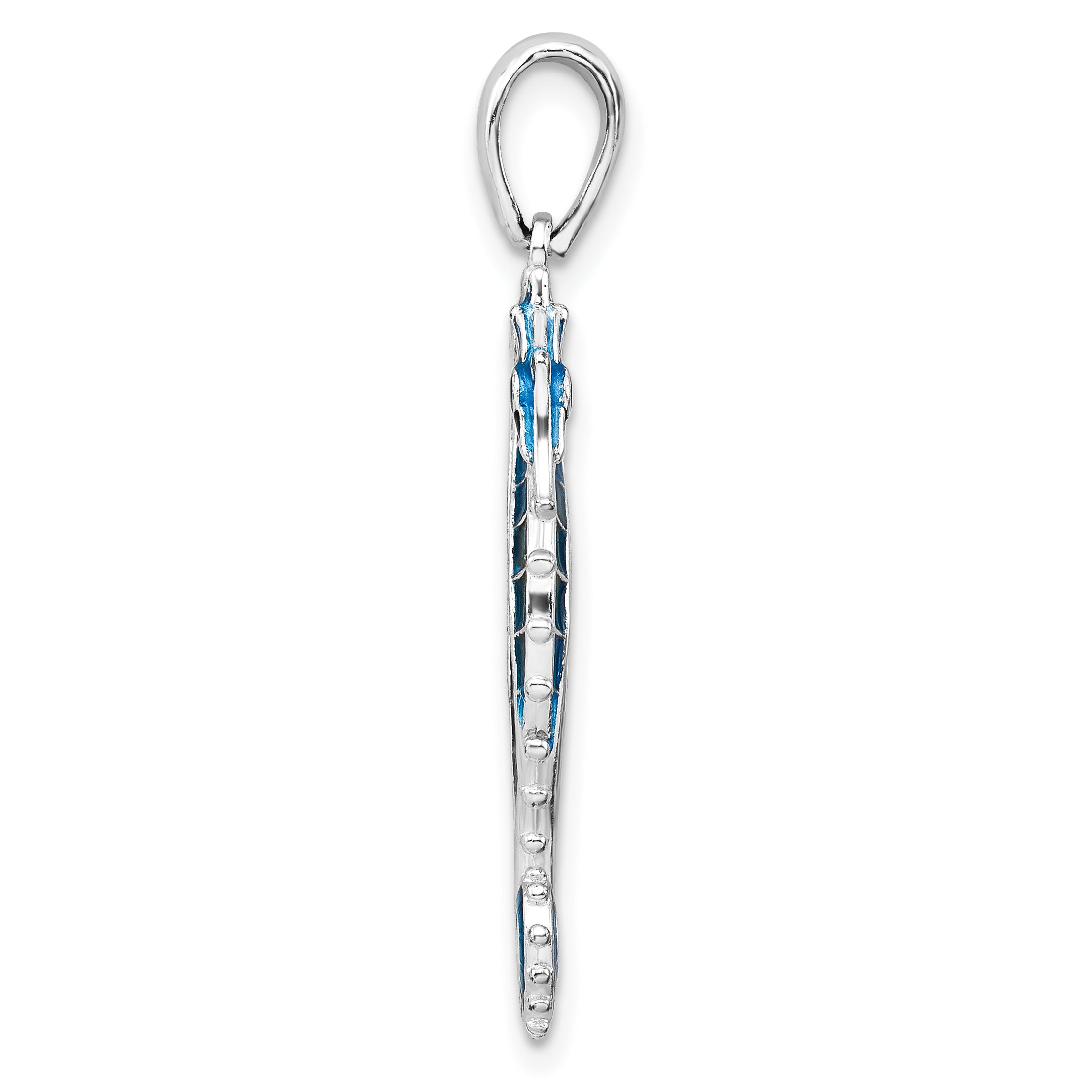 De-Ani Sterling Silver Rhodium-Plated Polished 3D Enameled Blue Seahorse Pendant Secondary image