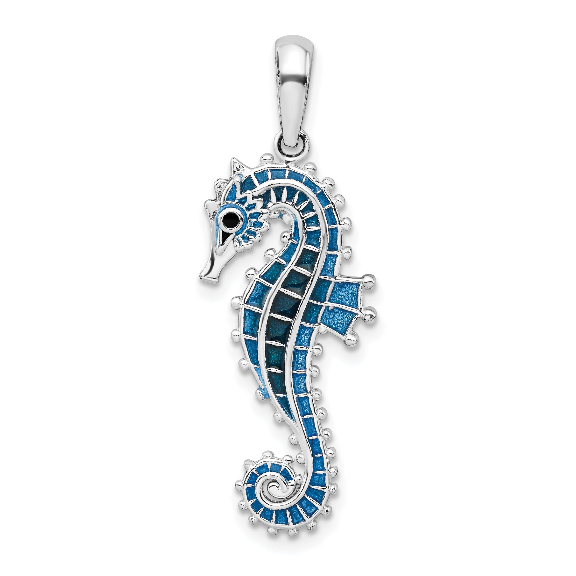 De-Ani Sterling Silver Rhodium-Plated Polished 3D Enameled Blue Seahorse Pendant Main image