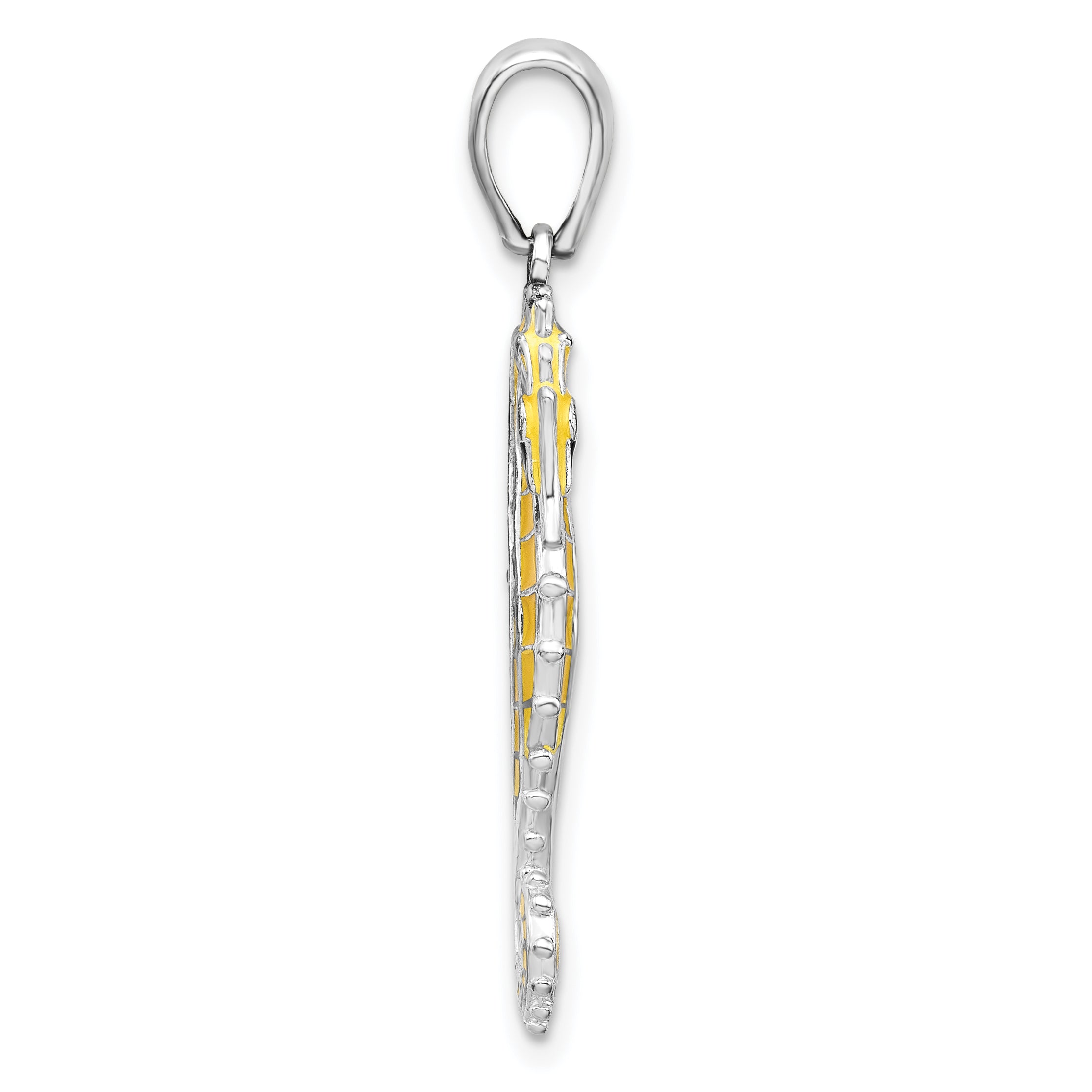 De-Ani Sterling Silver Rhodium-Plated 3D Enameled Yellow Seahorse Pendant Secondary image