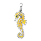 De-Ani Sterling Silver Rhodium-Plated 3D Enameled Yellow Seahorse Pendant