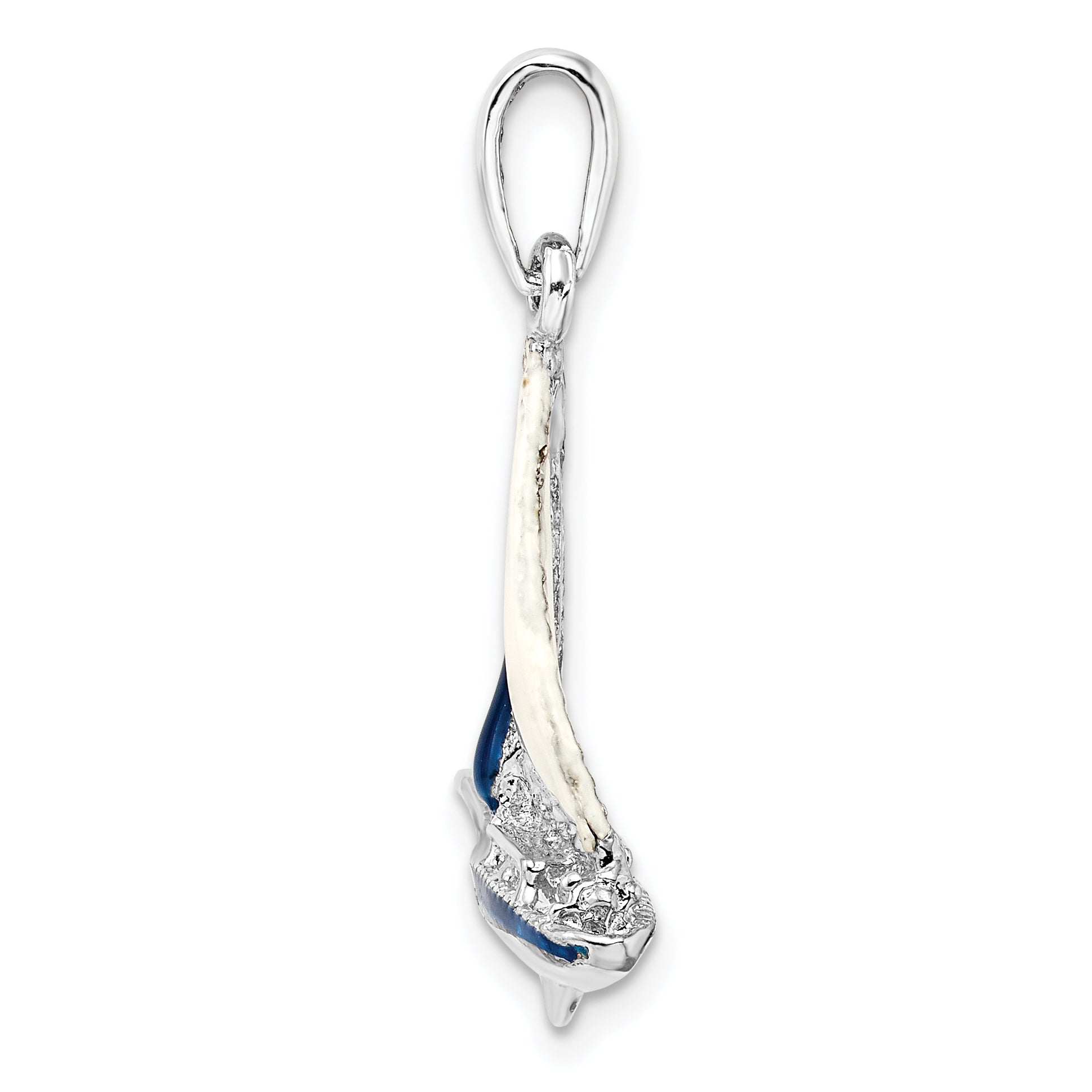De-Ani Sterling Silver Rhodium-Plated Polished 3D Enameled Sailboat Pendant