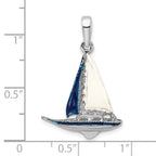 De-Ani Sterling Silver Rhodium-Plated Polished 3D Enameled Sailboat Pendant