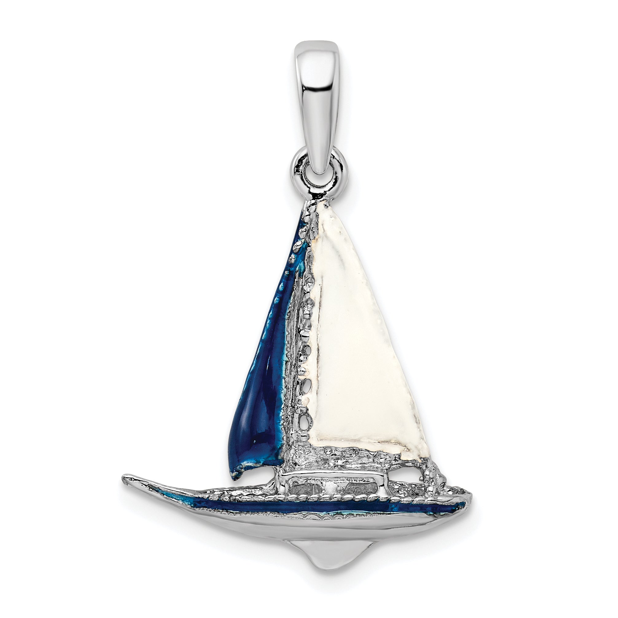 De-Ani Sterling Silver Rhodium-Plated Polished 3D Enameled Sailboat Pendant Main image