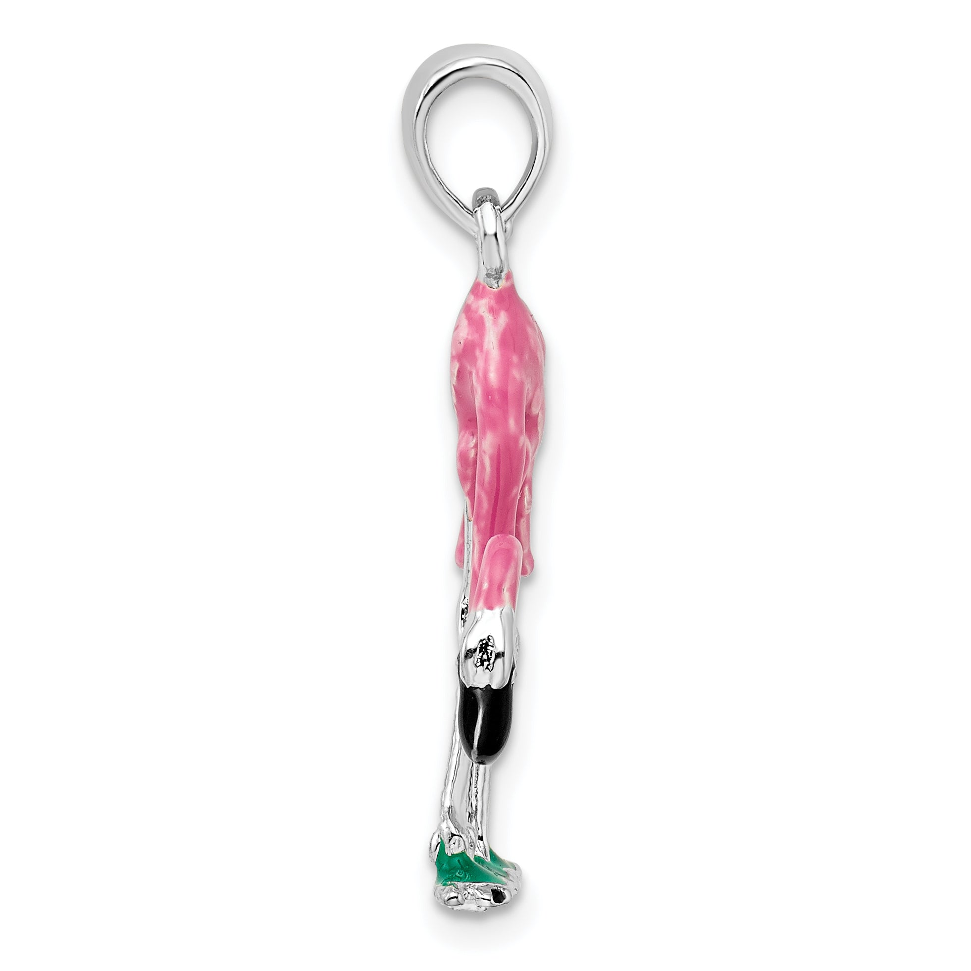 De-Ani Sterling Silver Rhodium-Plated Polished 3D Pink Flamingo Pendant Secondary image