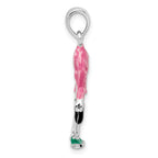 De-Ani Sterling Silver Rhodium-Plated Polished 3D Pink Flamingo Pendant