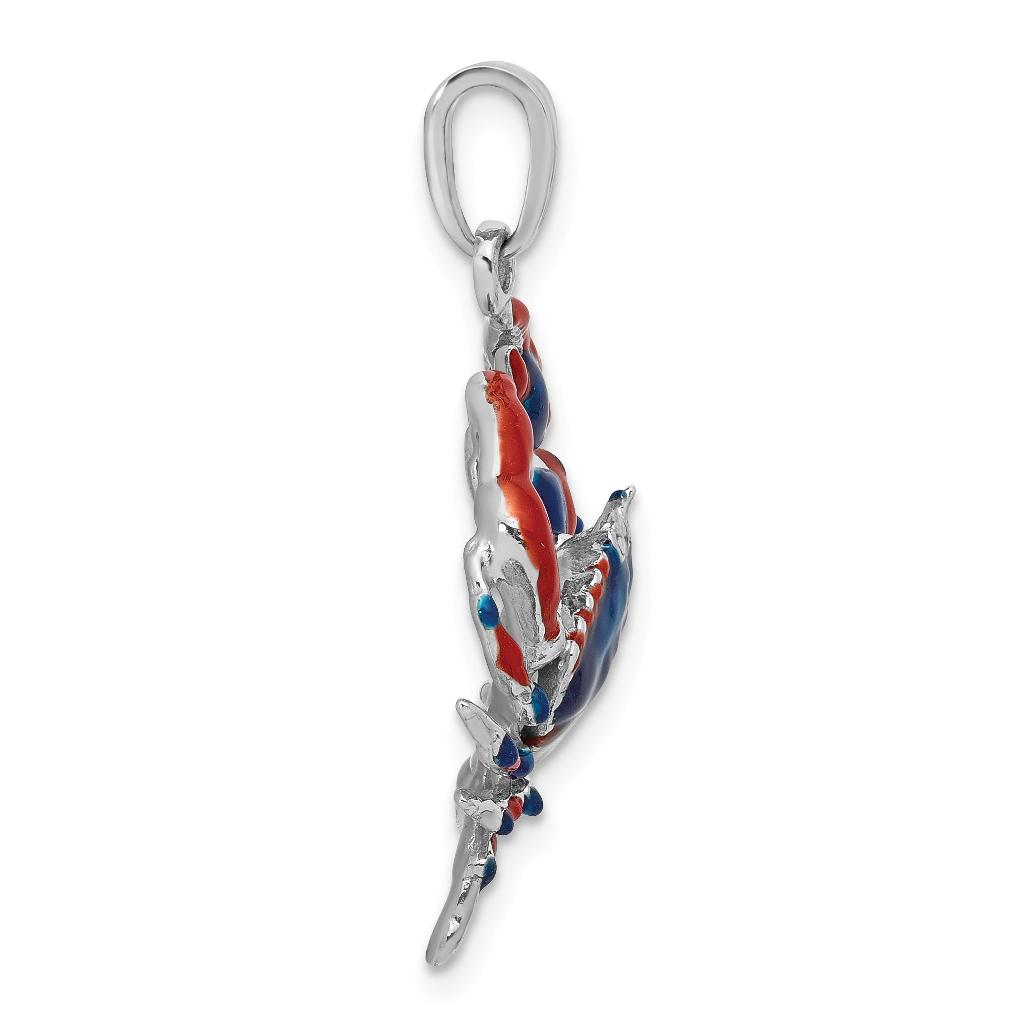 De-Ani Sterling Silver Rhodium-Plated Polished Enameled Blue Stone Crab Pendant Secondary image