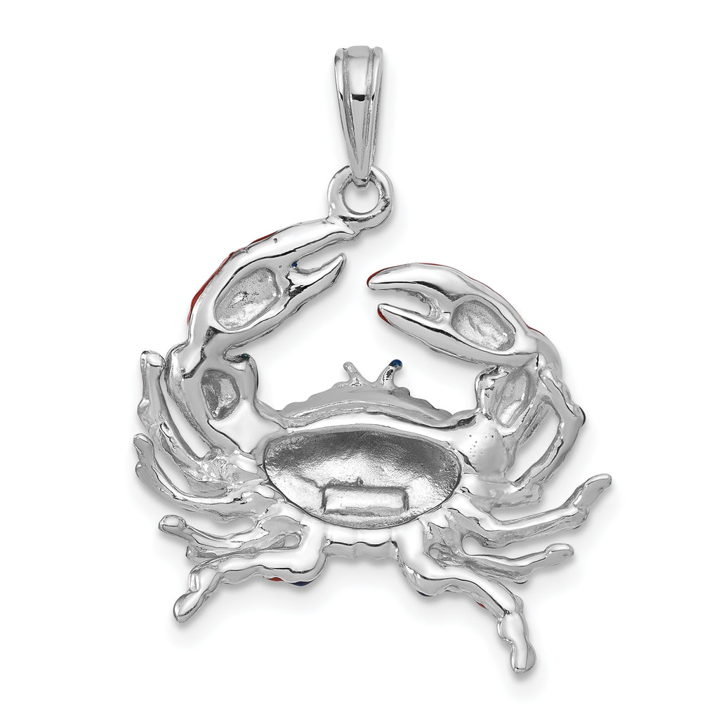 De-Ani Sterling Silver Rhodium-Plated Polished Enameled Blue Stone Crab Pendant