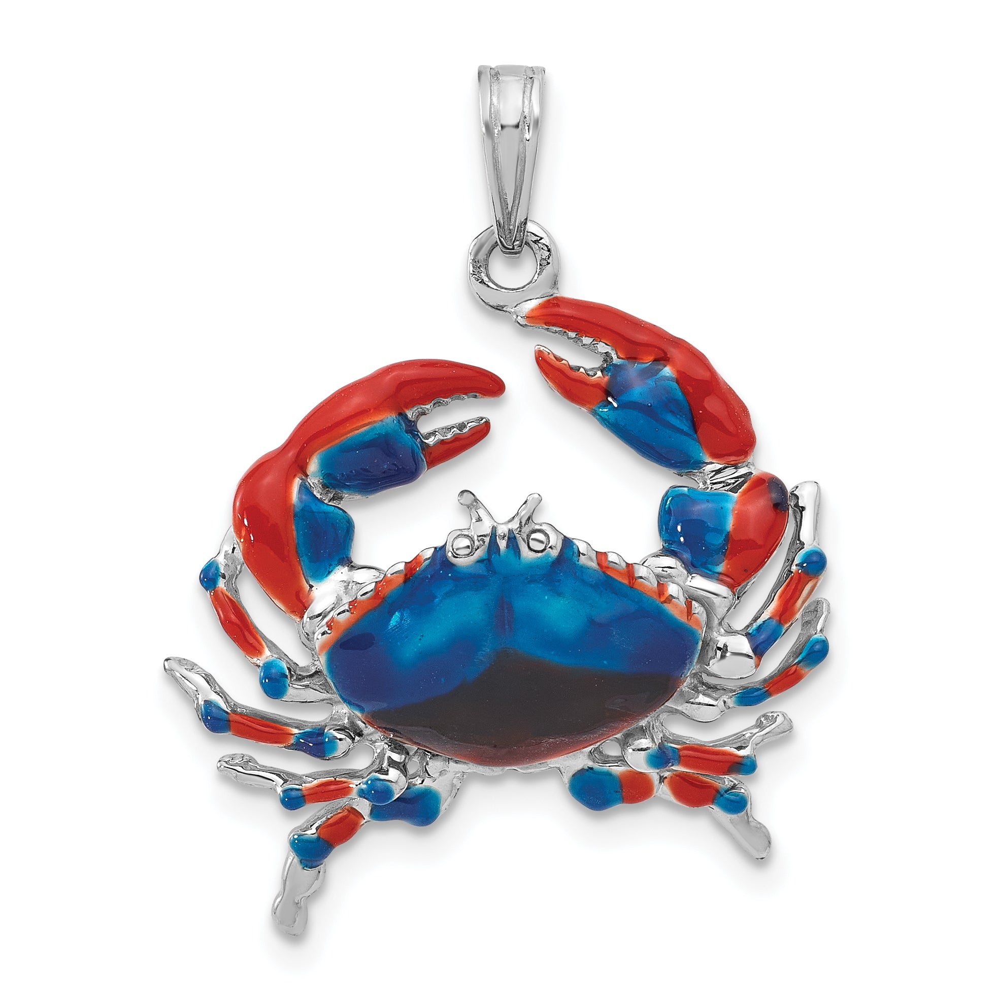 De-Ani Sterling Silver Rhodium-Plated Polished Enameled Blue Stone Crab Pendant Main image
