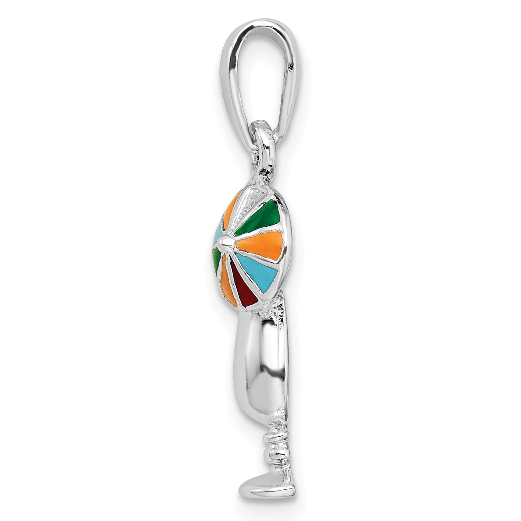 De-Ani Sterling Silver Rhodium-Plated Polished Enameled Tropical Drink Pendant Secondary image