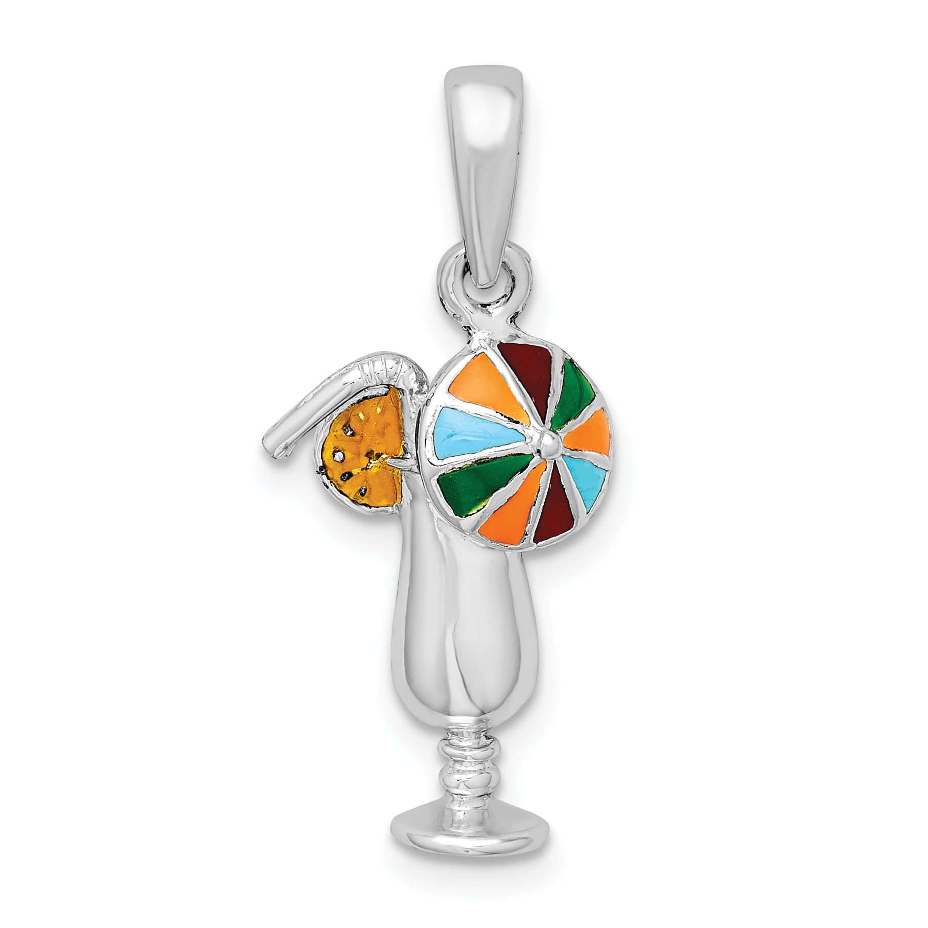 De-Ani Sterling Silver Rhodium-Plated Polished Enameled Tropical Drink Pendant Main image