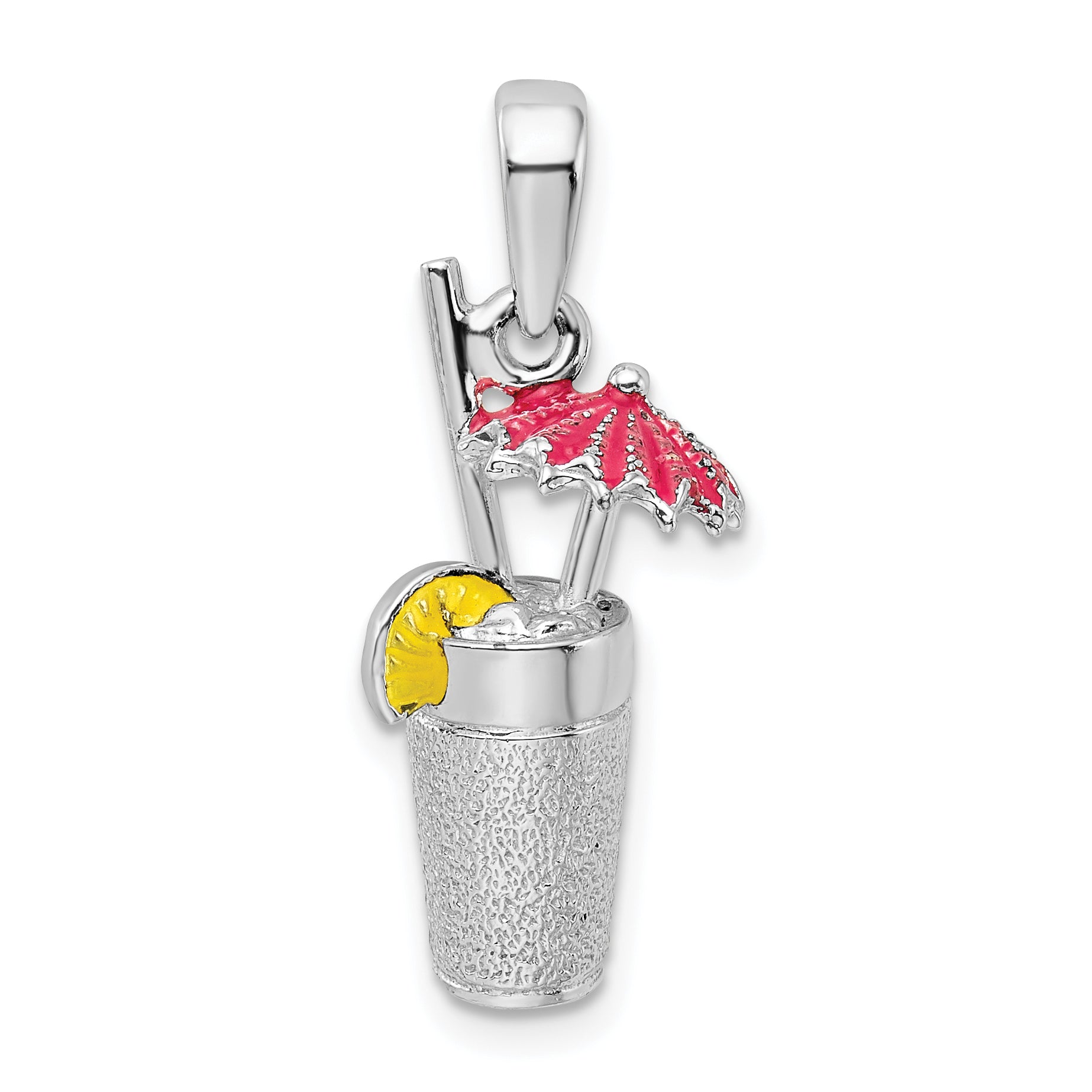 De-Ani Sterling Silver Rhodium-Plated 3D Enameled Cocktail Drink Pendant Main image