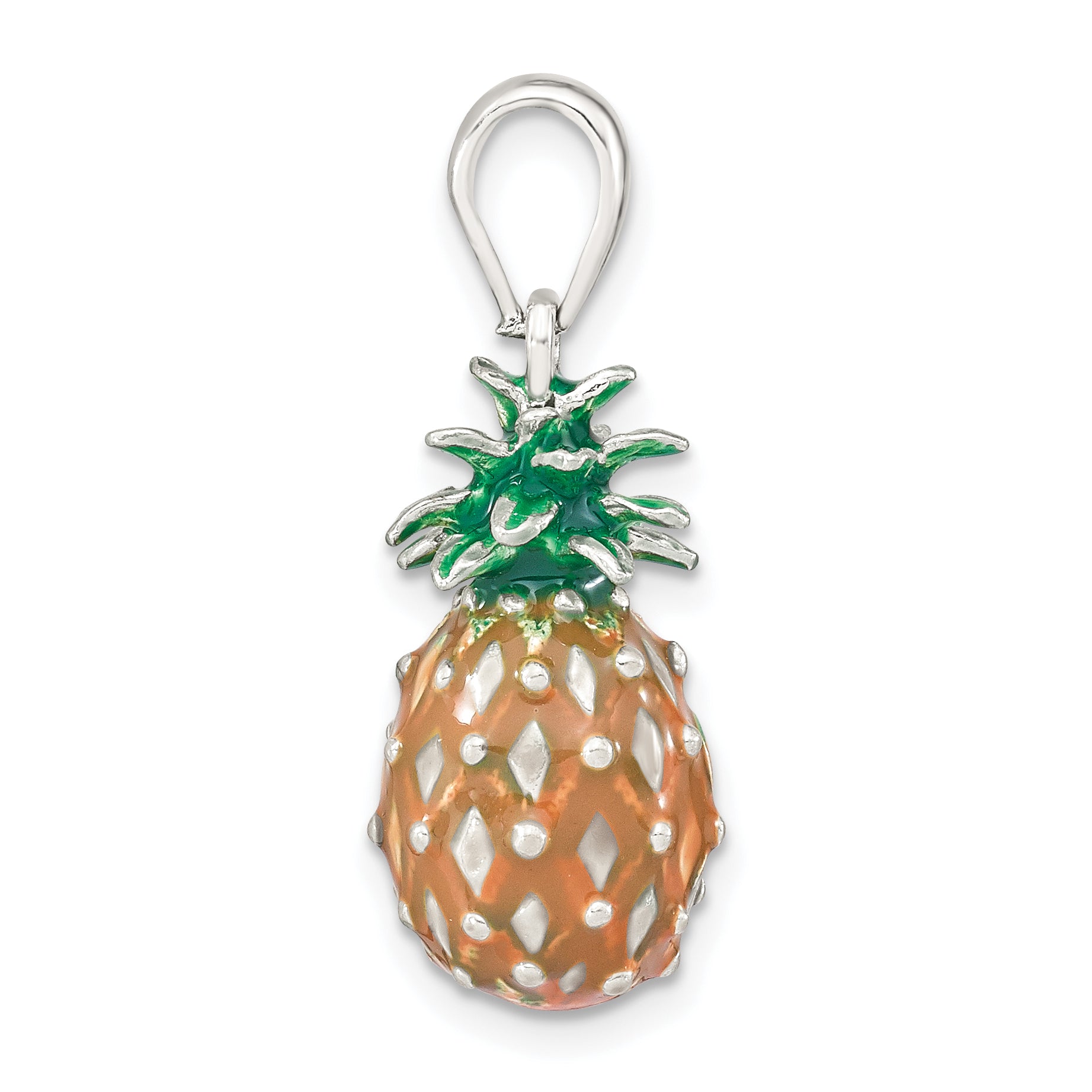 De-Ani Sterling Silver Rhodium-Plated Polished 3D Enameled Pineapple Pendant Secondary image