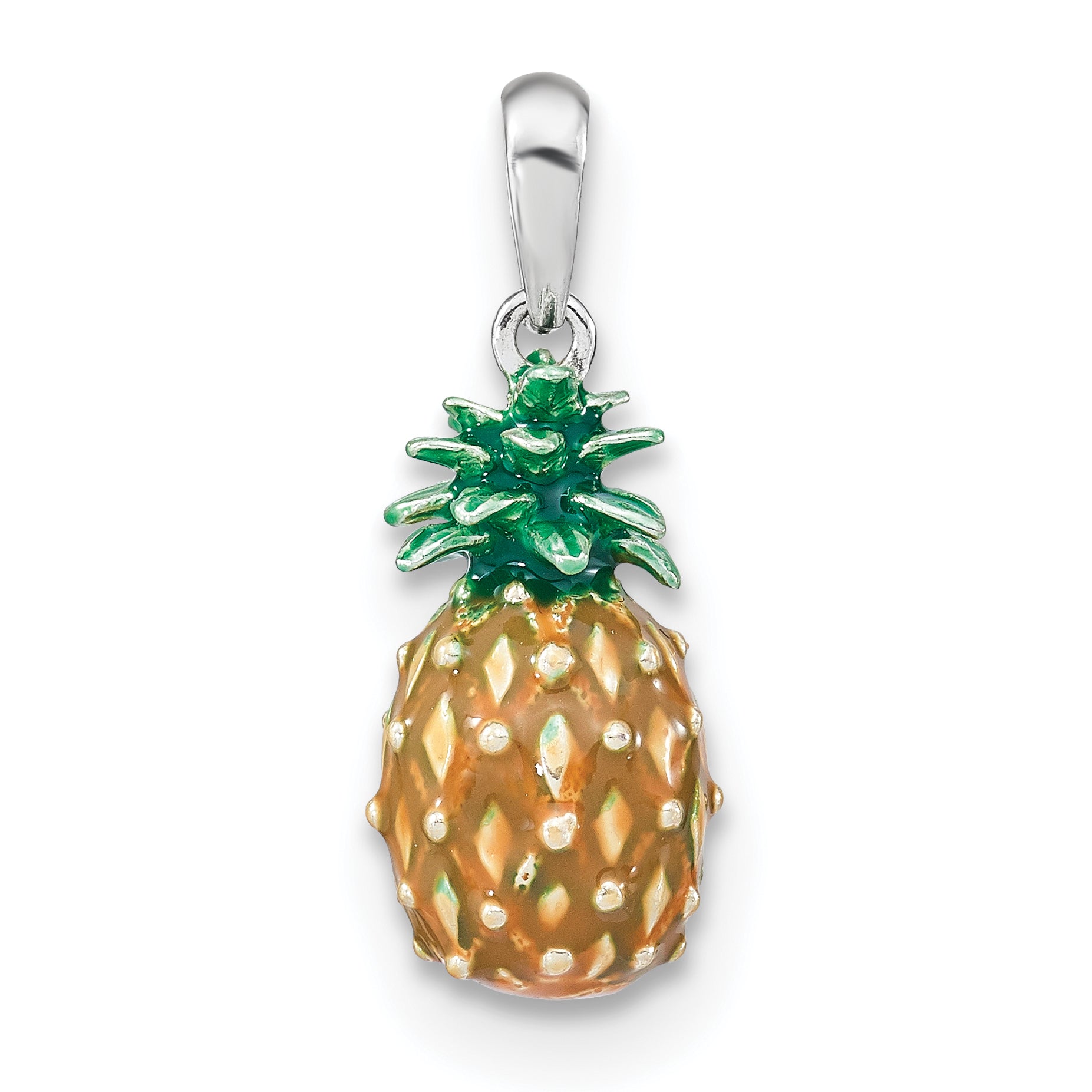 De-Ani Sterling Silver Rhodium-Plated Polished 3D Enameled Pineapple Pendant Main image