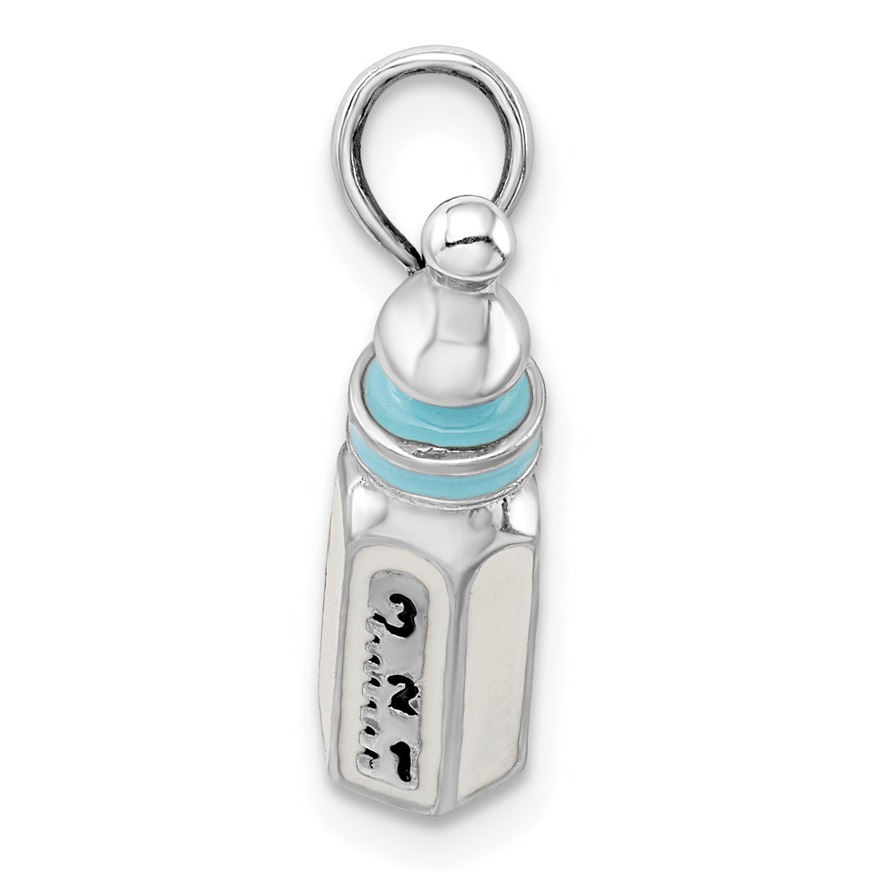 De-Ani Sterling Silver Rhodium-Plated Polished 3D Blue Baby Bottle Pendant Secondary image