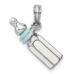 De-Ani Sterling Silver Rhodium-Plated Polished 3D Blue Baby Bottle Pendant