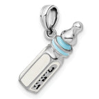 De-Ani Sterling Silver Rhodium-Plated Polished 3D Blue Baby Bottle Pendant