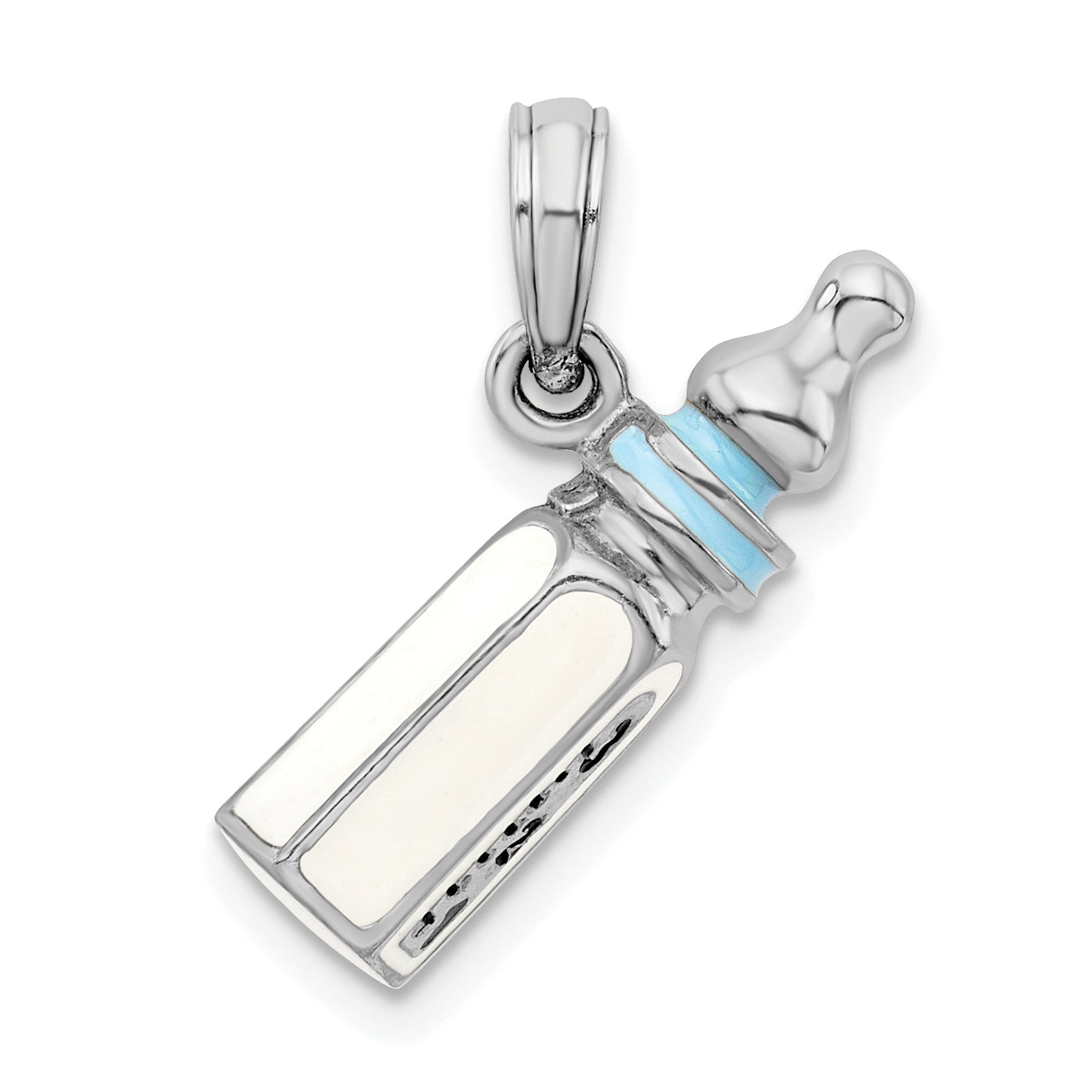 De-Ani Sterling Silver Rhodium-Plated Polished 3D Blue Baby Bottle Pendant Main image