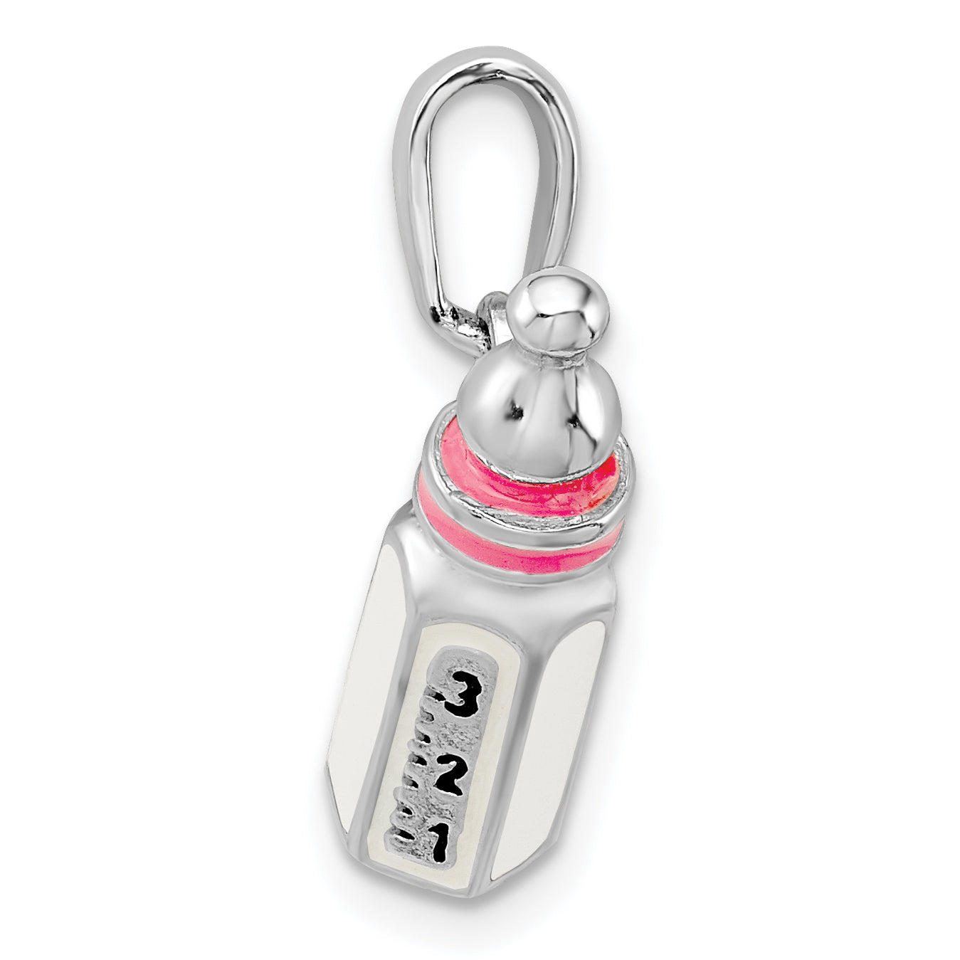 De-Ani Sterling Silver Rhodium-Plated Polished 3D Pink Baby Bottle Pendant Secondary image
