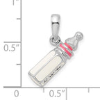 De-Ani Sterling Silver Rhodium-Plated Polished 3D Pink Baby Bottle Pendant