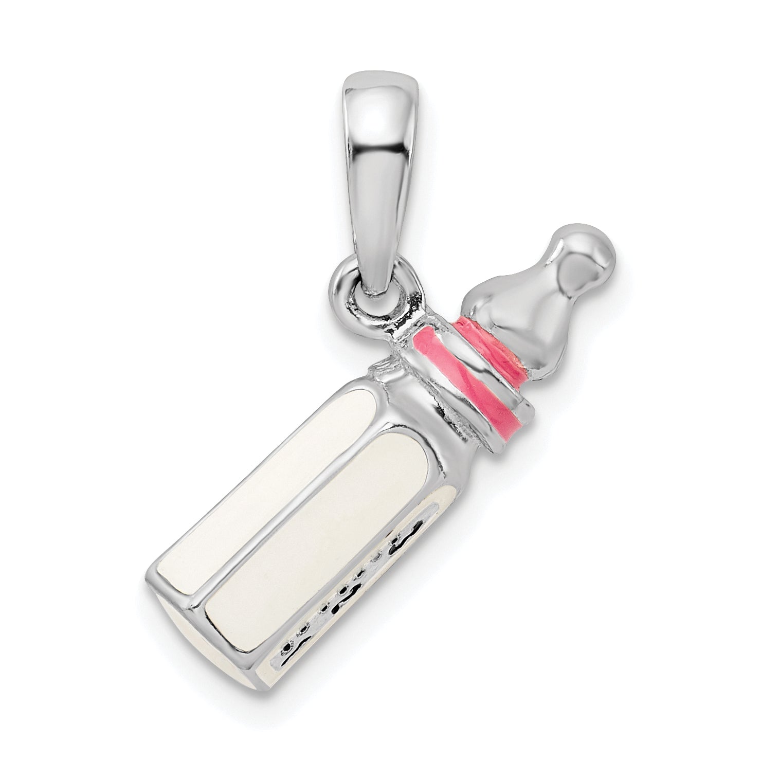 De-Ani Sterling Silver Rhodium-Plated Polished 3D Pink Baby Bottle Pendant Main image