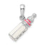De-Ani Sterling Silver Rhodium-Plated Polished 3D Pink Baby Bottle Pendant