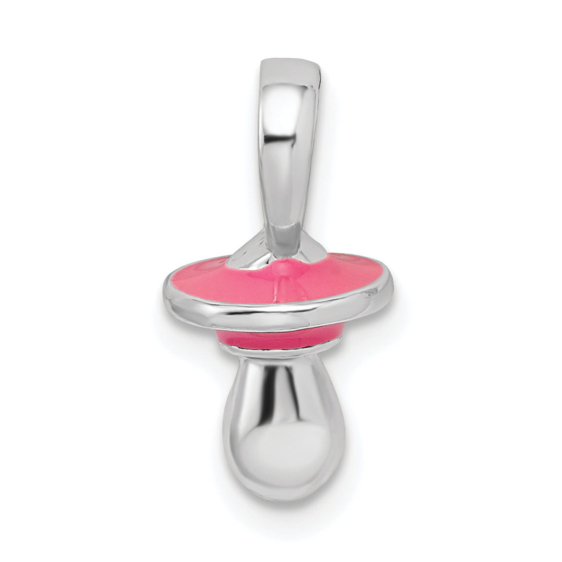 De-Ani Sterling Silver Rhodium-Plated 3D Pink Enameled Pacifier Pendant Main image