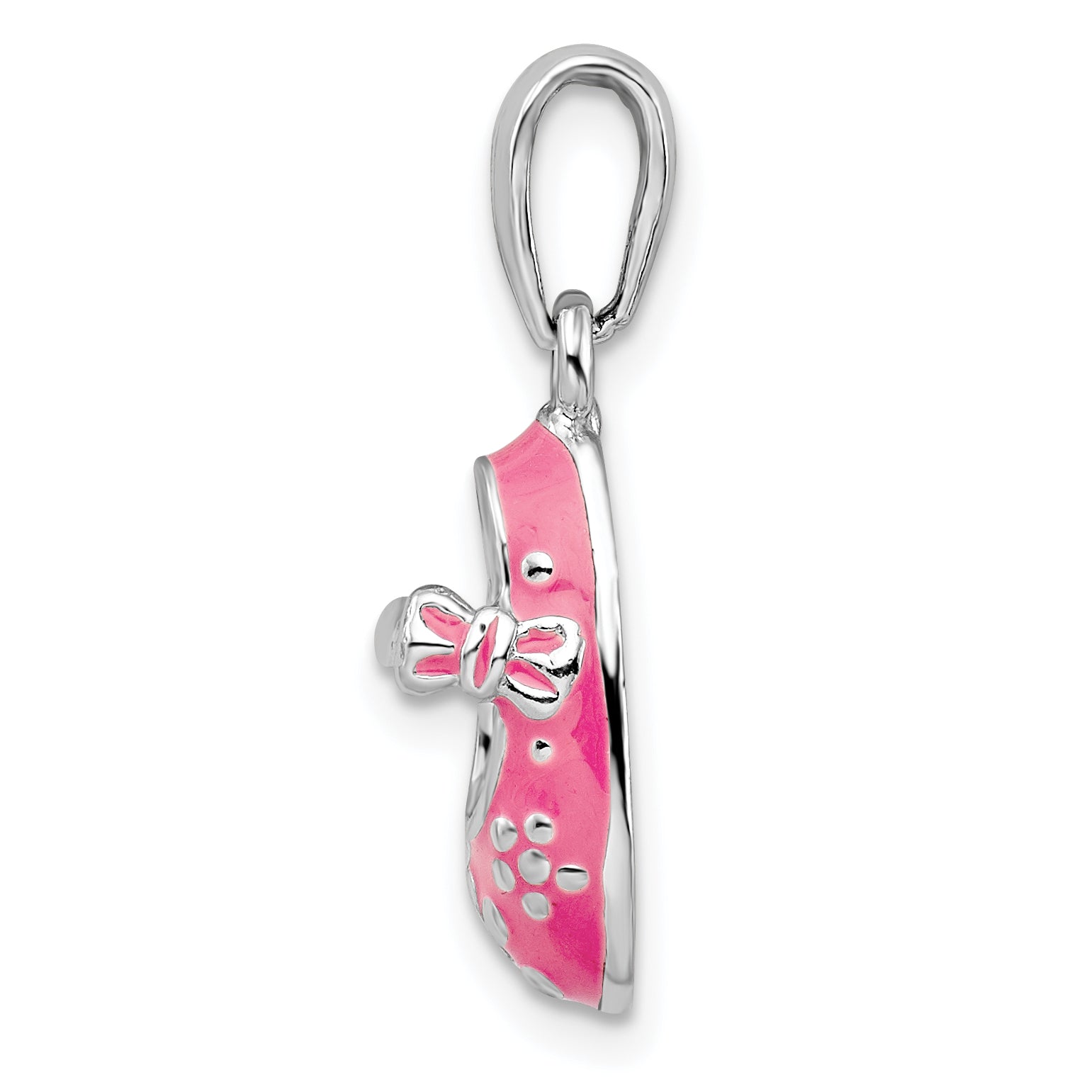 De-Ani Sterling Silver Rhodium-Plated 3D Pink Enameled Baby Shoe Pendant Secondary image