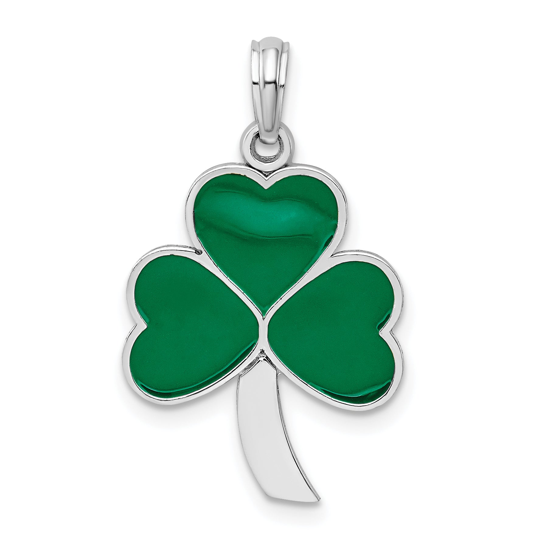 De-Ani Sterling Silver Rhodium-Plated Polished Enameled Shamrock Pendant Main image