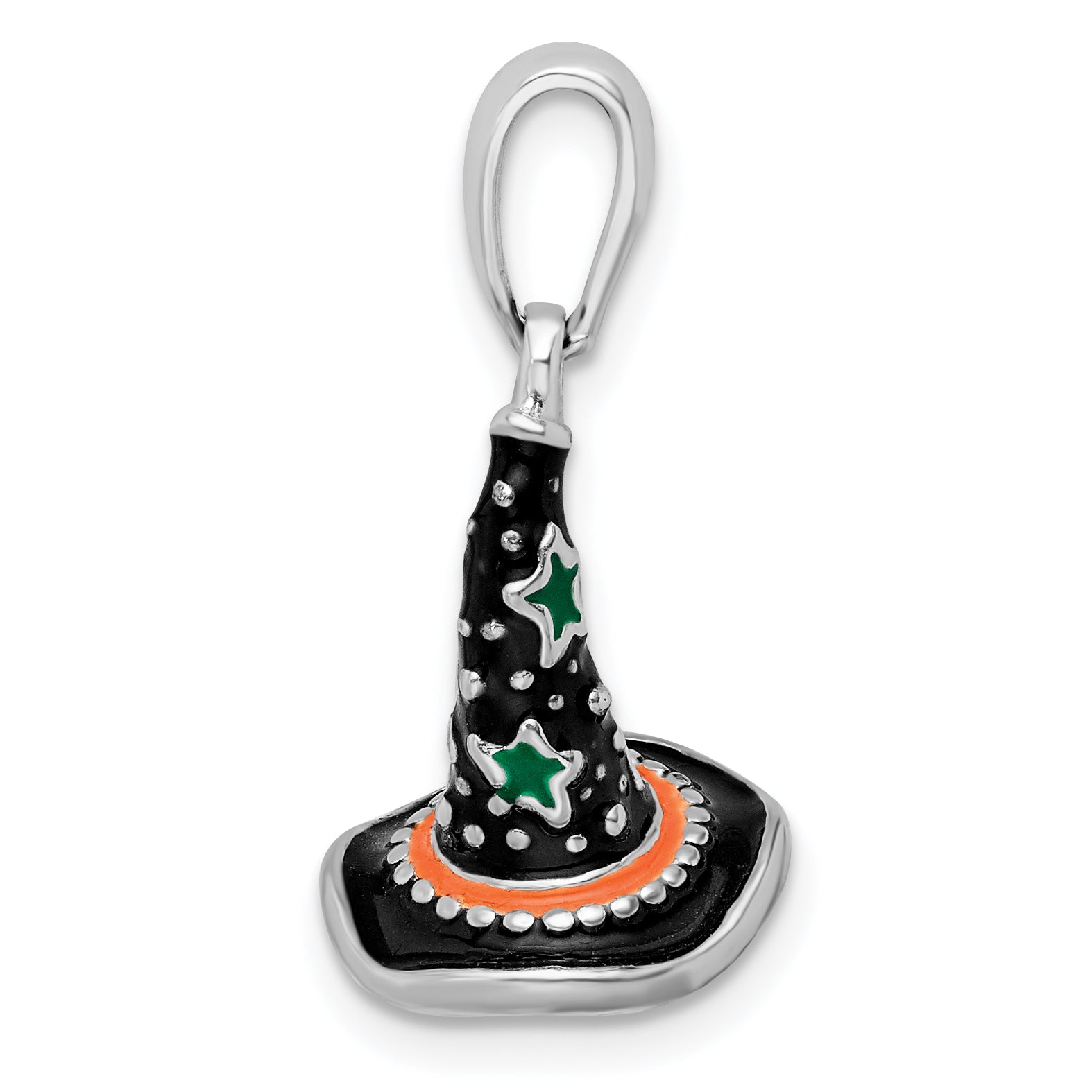 De-Ani Sterling Silver Rhodium-Plated Polished 3D Enameled Witch Hat Pendant Secondary image