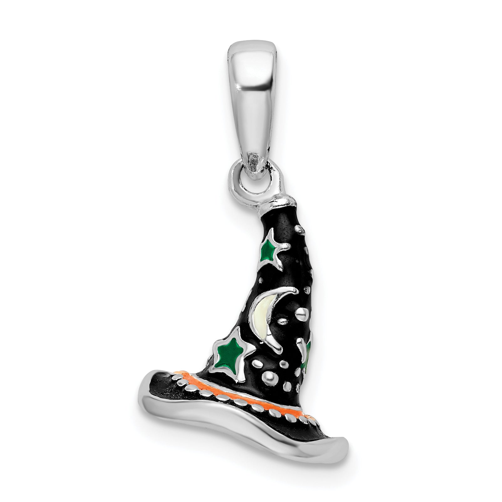 De-Ani Sterling Silver Rhodium-Plated Polished 3D Enameled Witch Hat Pendant Main image