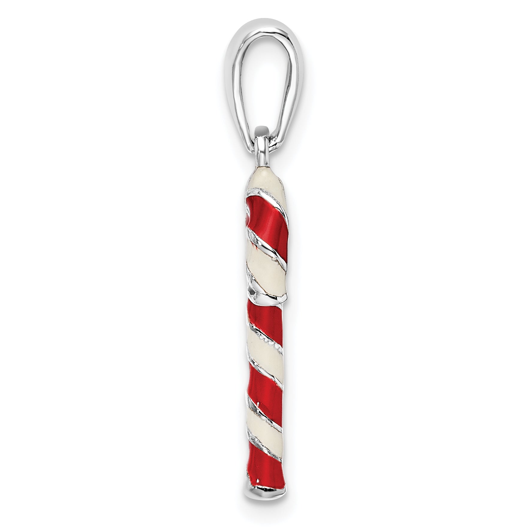 De-Ani Sterling Silver Rhodium-Plated 3D Enameled Candy Cane Pendant Secondary image