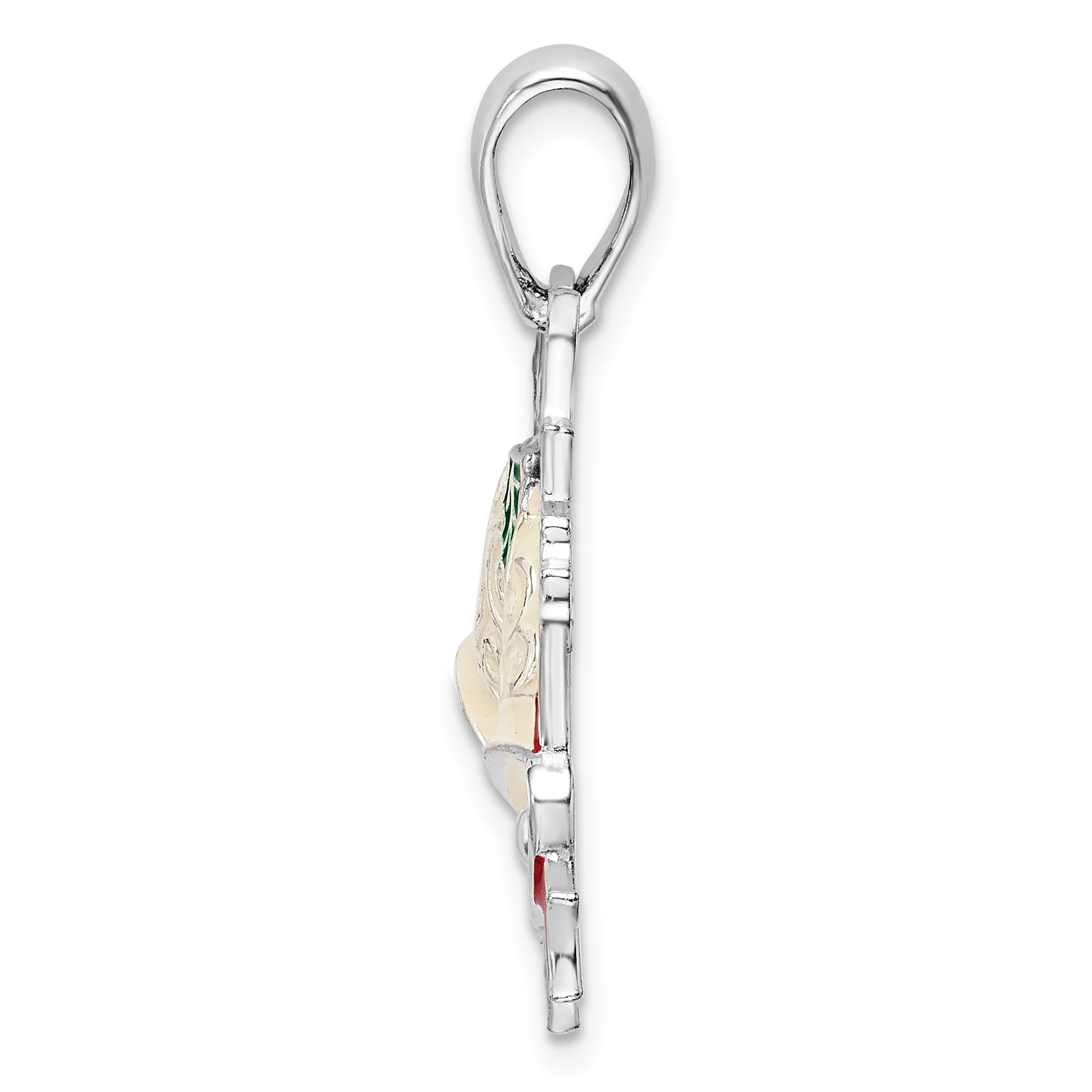 De-Ani Sterling Silver Rhodium-Plated Polished Enameled Bells and Holly Pendant Secondary image