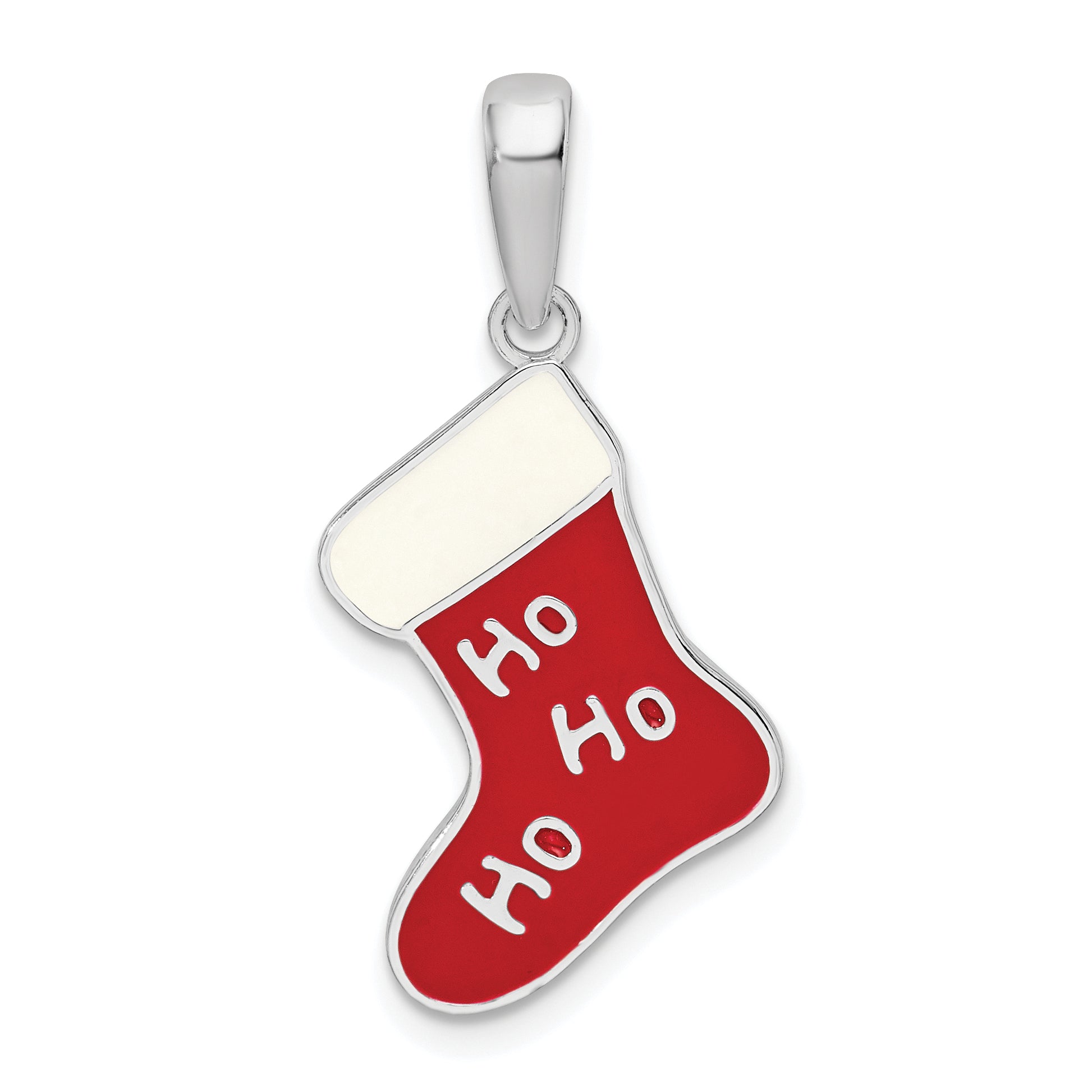 De-Ani Sterling Silver Rhodium-Plated Enameled HO HO HO Stocking Pendant Main image