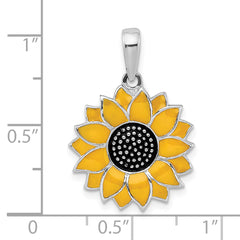 De-Ani Sterling Silver Rhodium-Plated Polished Enameled Sunflower Pendant