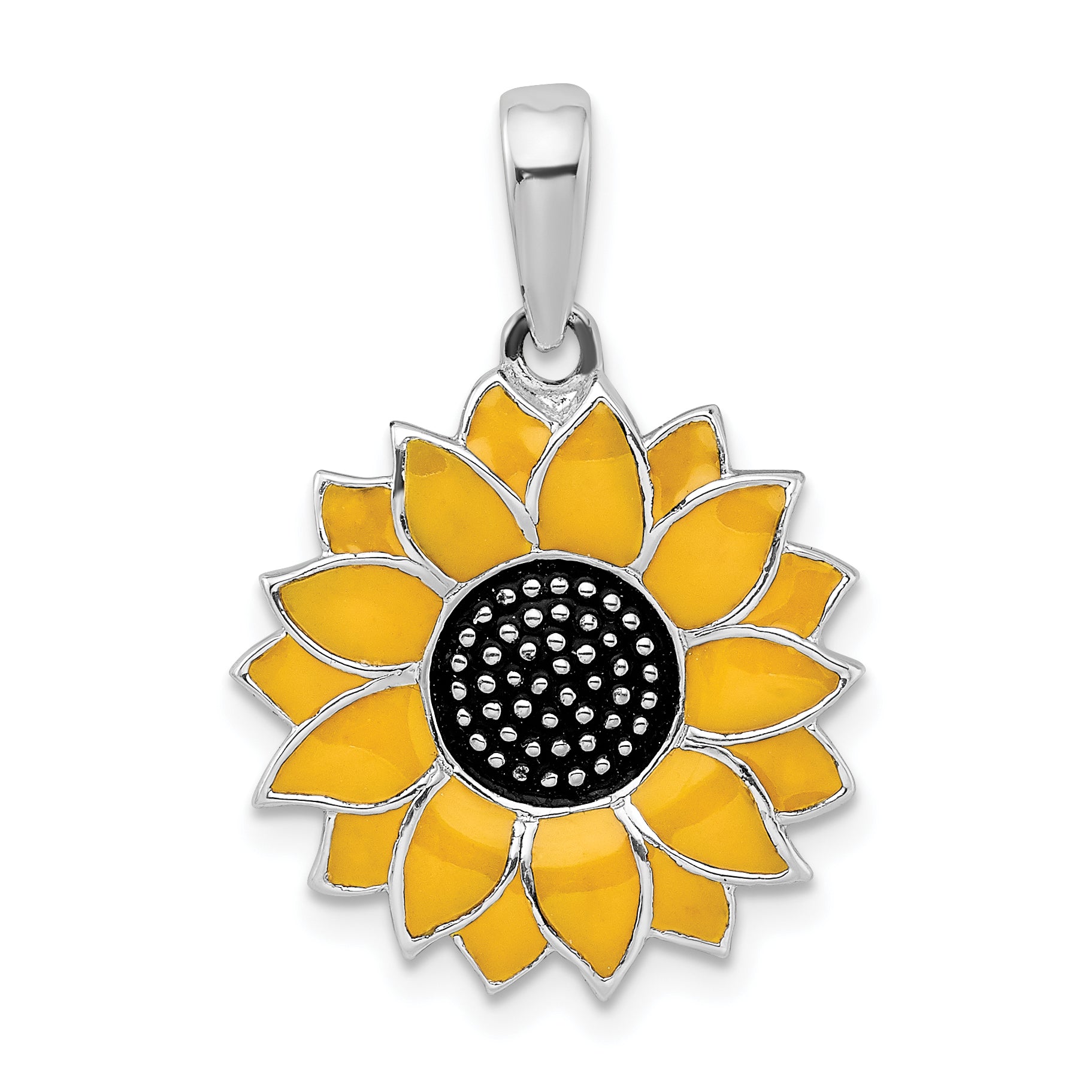 De-Ani Sterling Silver Rhodium-Plated Polished Enameled Sunflower Pendant Main image