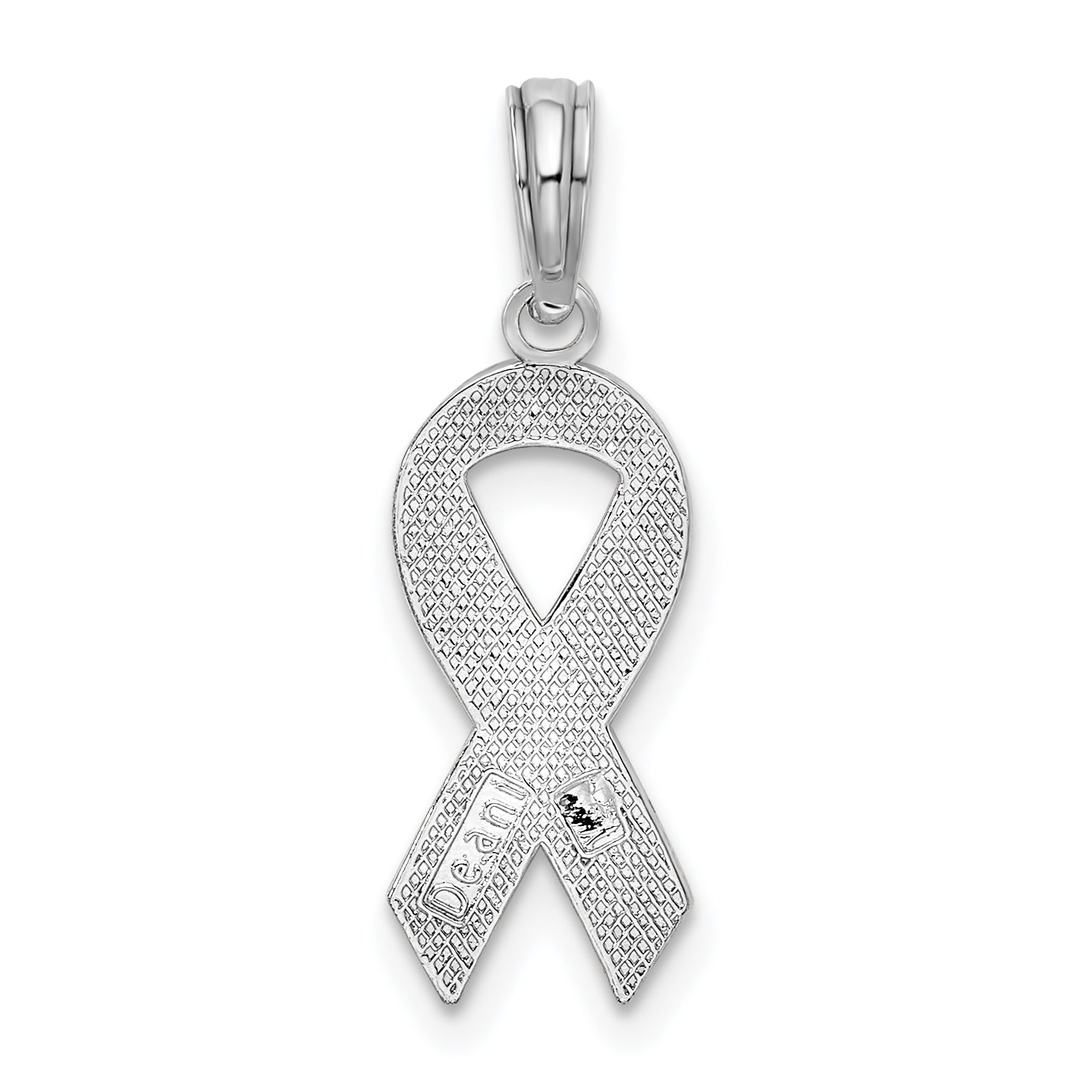 De-Ani Sterling Silver Rhodium-Plated Polished Enameled Pink Ribbon Pendant