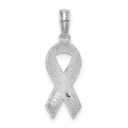 De-Ani Sterling Silver Rhodium-Plated Polished Enameled Pink Ribbon Pendant