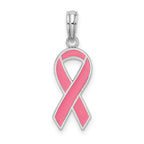 De-Ani Sterling Silver Rhodium-Plated Polished Enameled Pink Ribbon Pendant