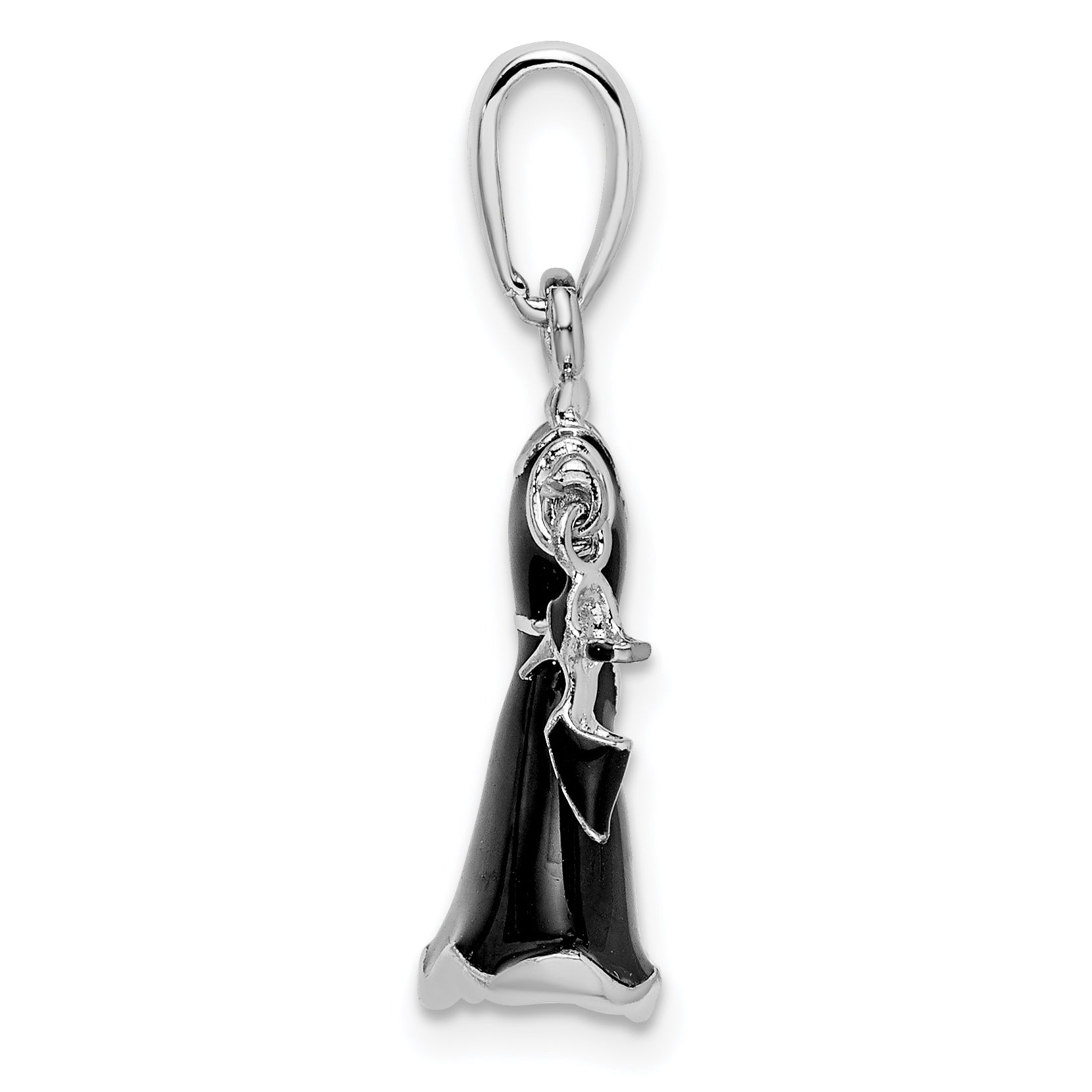 De-Ani Sterling Silver Rhodium-Plated 3D Enameled Black Dress and Shoe Pendant
