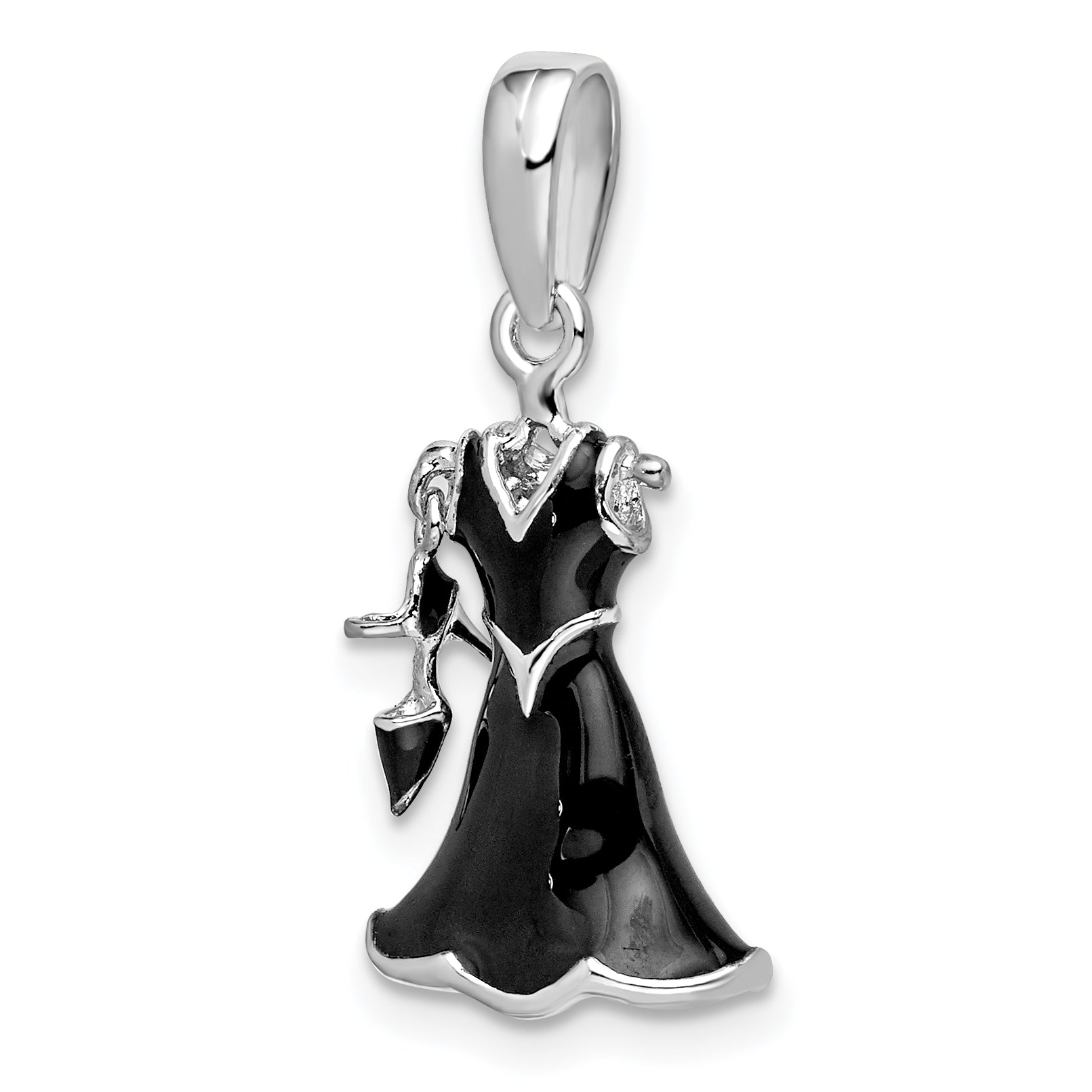 De-Ani Sterling Silver Rhodium-Plated 3D Enameled Black Dress and Shoe Pendant