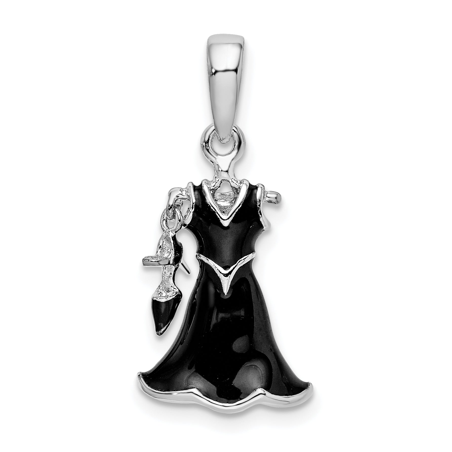 De-Ani Sterling Silver Rhodium-Plated 3D Enameled Black Dress and Shoe Pendant Main image