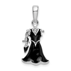 De-Ani Sterling Silver Rhodium-Plated 3D Enameled Black Dress and Shoe Pendant